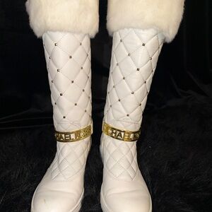 Michael Kors White and Gold Over the Knee Boots